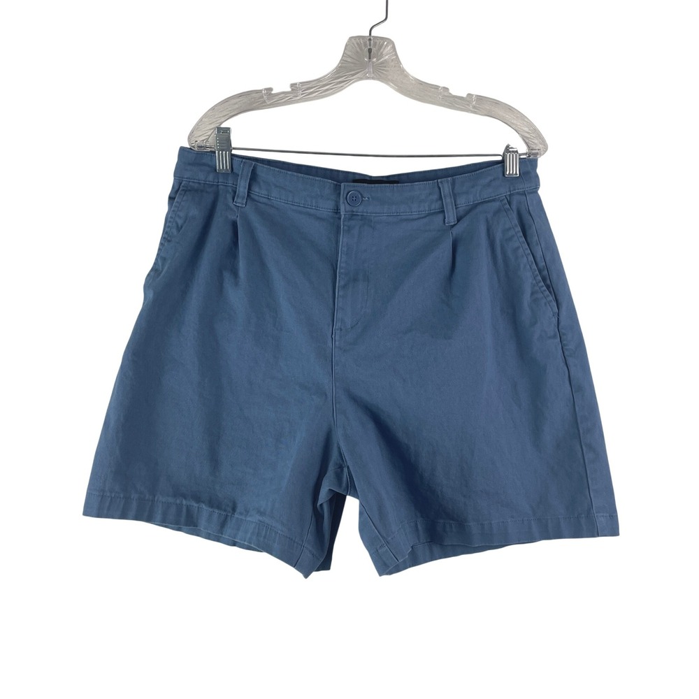 Banana Republic Chino Shorts Womens 14 Blue Pleated Mid Rise Stretch Cotton